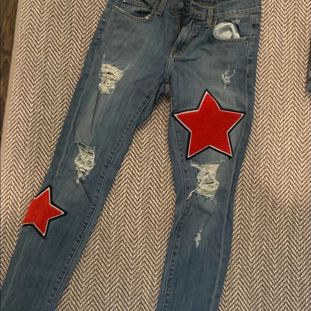 CARMAR DENIM red star distressed jeans
